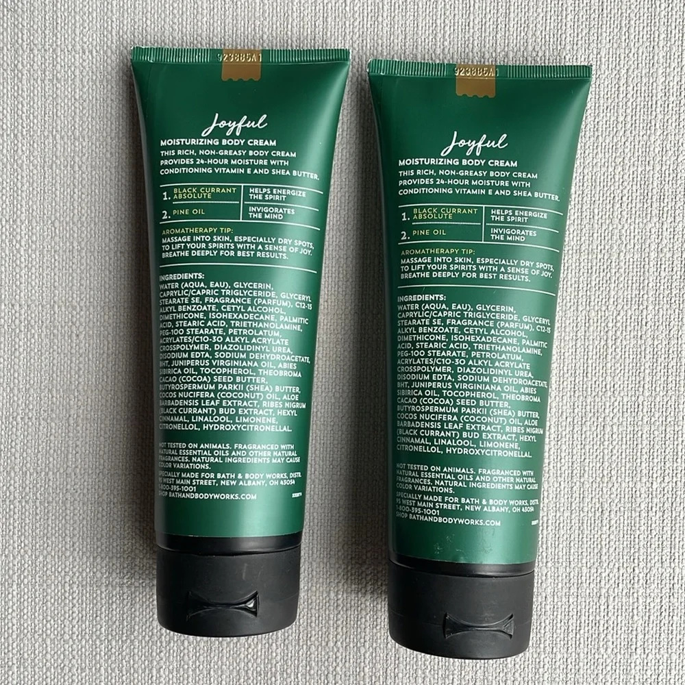 BATH & BODY WORKS AROMATHERAPY BODY CREAM JOYFUL BLACK CURRANT PINE 8 OZ x 2